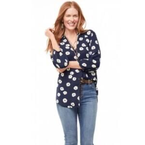 Cabi Navy and White Floral Button Up Blouse Size Extra Small